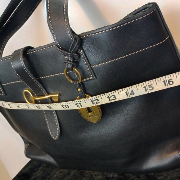 Fossil Black Leather Tote Computer Bag - Picture 3 of 9